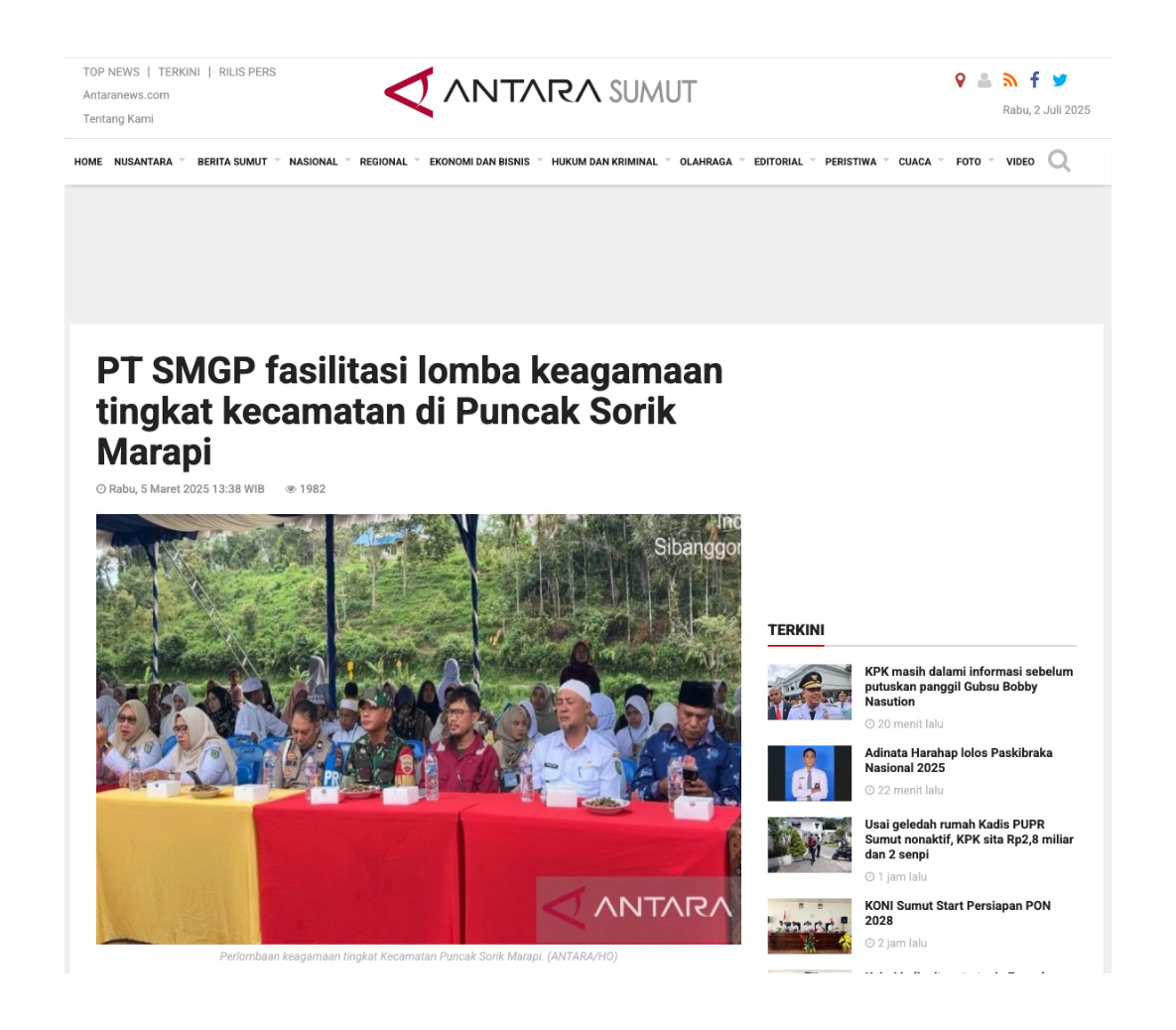 
					PT SMGP fasilitasi lomba keagamaan tingkat kecamatan di Puncak Sorik Marapi
